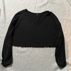 SHEIN Black Ribbed Long Sleeve Crop Top